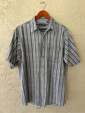 David Taylor Geometric Striped Button Down Shirt Blue Gray
